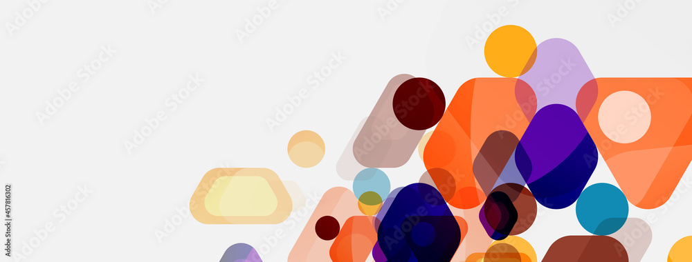 Fototapeta premium Color bubbles and rounded geometric shapes on white. Vector geometric minimal abstract background for wallpaper, banner, background, landing page