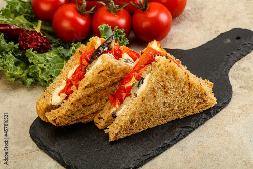 Club sandwich with eggplant and cheese