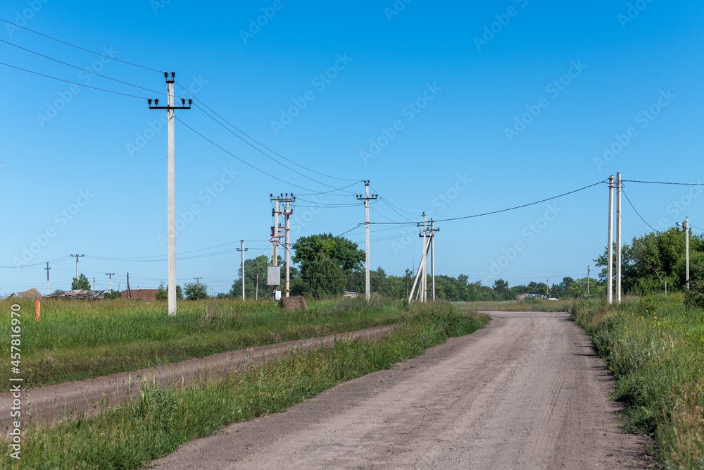 The Concrete power lines in the village