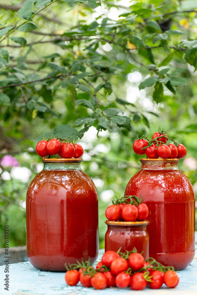 Homemade tomato juice and the fresh tomatoes Homemade tomato juice and the fresh tomatoes