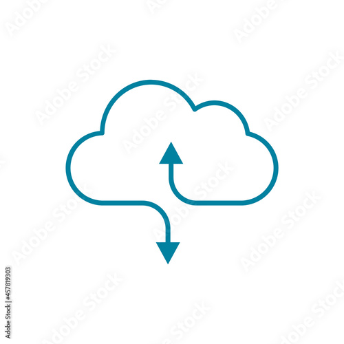 Cloud synchronization icon. File transfer. Cloud computing with arrows. Download or upload file on cloud. Online web storage concept. Document flow symbol. Sharing data. Vector illustration, clip art.