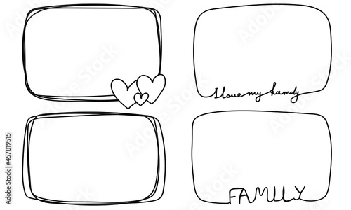 Doodle frames set hand drawn. Lines with hearts I love my family text collection.