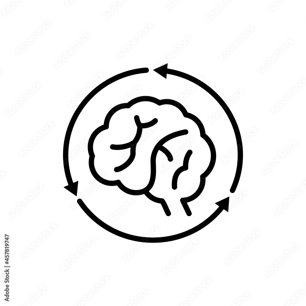 Repetitive behavior, human brain in arrows thin line icon. Modern vector illustration of autism symptom. Repetitive behavior, human brain in arrows thin line icon. Modern vector illustration of autism symptom.
