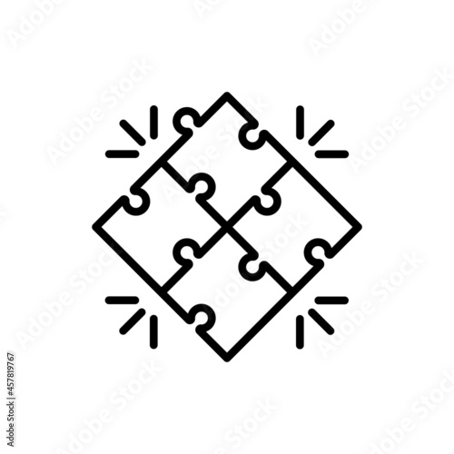 Completed puzzle from four pieces. Thin line icon of business solution. Modern vector illustration.