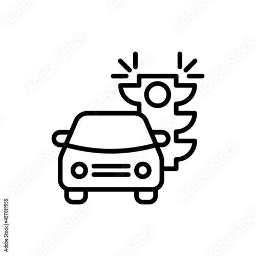 Photo Traffic offence thin line icon: car is riding on red traffic light