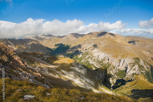Gole dell'Infernaccio view from the peak of monte Sibilla in the national park of Monti Sibillini, Marche, Italy