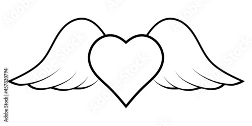Flying heart with wings, a symbol of cupid bringing love