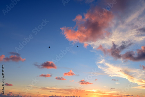 Beautiful colored cloudy evening sky. Abstract sky background.