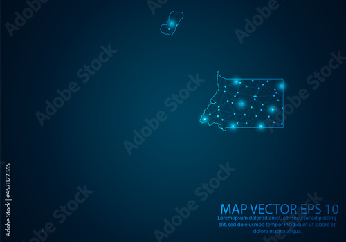 Abstract mash line and point scales on dark background with map of Equatorial Guinea.3D mesh polygonal network line, design sphere, dot and structure. Vector illustration eps 10.