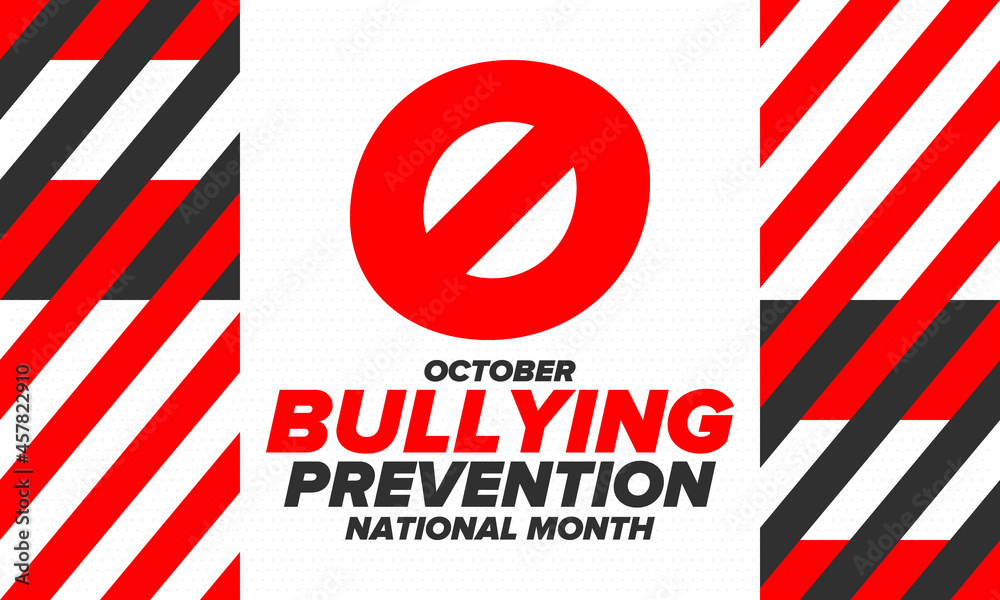 National Bullying Prevention Month in October. Stop bullying. Annual nationwide campaign to keep all youth safe from bullying. Orange color. Poster, card, banner, background. Vector illustration