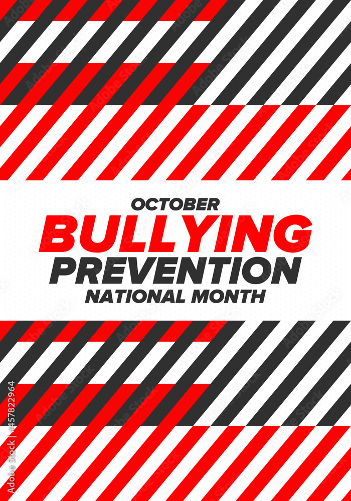 National Bullying Prevention Month in October. Stop bullying. Annual nationwide campaign to keep all youth safe from bullying. Orange color. Poster, card, banner, background. Vector illustration