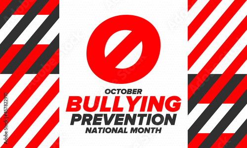 National Bullying Prevention Month in October. Stop bullying. Annual nationwide campaign to keep all youth safe from bullying. Orange color. Poster, card, banner, background. Vector illustration