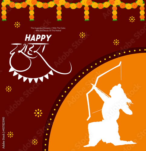 Greeting card of happy dusshera  illustration of Lord Rama giving blessing in Navratri festival of India happy Vijayadashami'. Vector illustration.