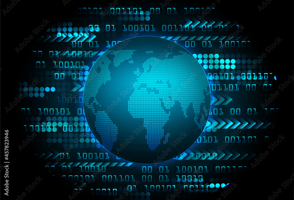 world binary circuit board future technology, blue hud cyber security concept background world binary circuit board future technology, blue hud cyber security concept background