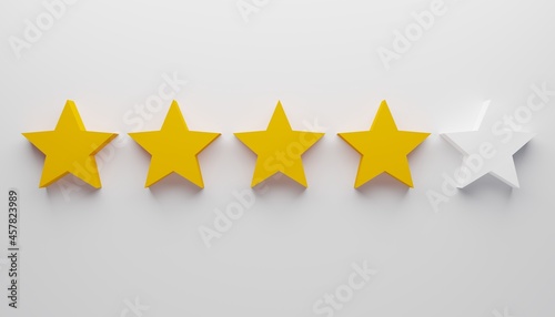 Fototapeta Naklejka Na Ścianę i Meble -  Four of five star rating on white background. Business services rating concept. 3d rendering