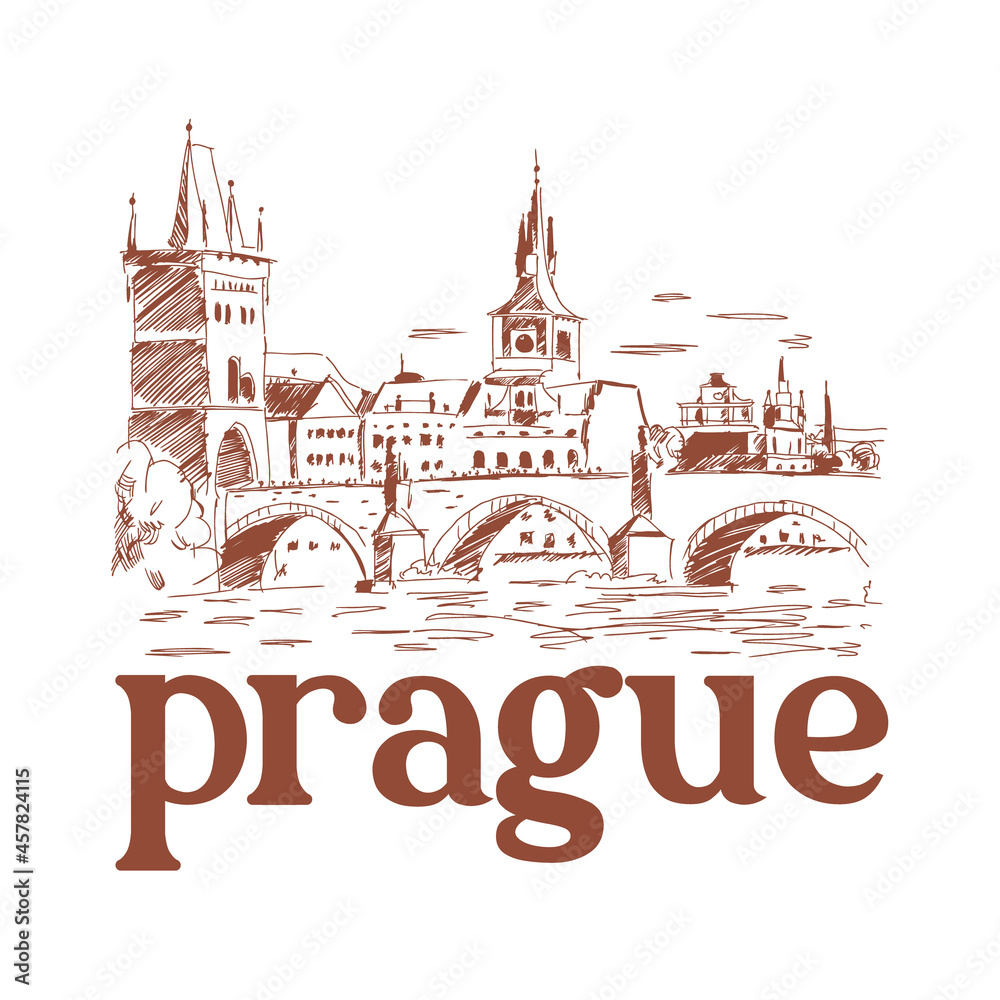 Prague, Czech Republic. Landmark Charles Bridge. Logotope in one color. Vector illustration