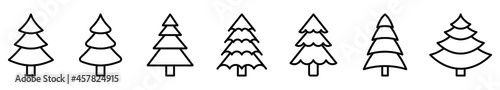 Christmas tree icon. Set of linear christmas tree icons on white background. Vector illustration