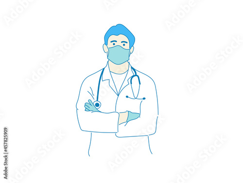 male doctor in protective clothing,gloves and mask holding , Coronavirus, social distancing and health concept.