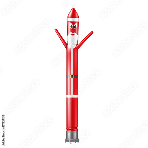 Red inflatable dancing Santa Claus tube man isolated on white background, realistic vector illustration. Air dancer for Christmas sale design