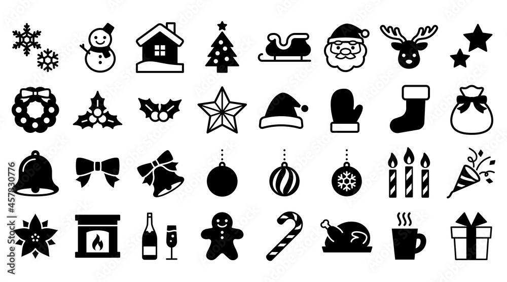 クリスマスのシルエットアイコンセット Christmas Silhouette Icons Stock Vector Adobe Stock