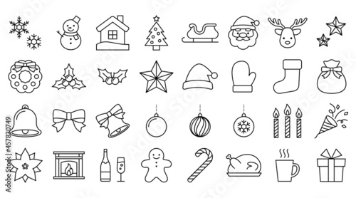 細いラインのクリスマスアイコンセット　Thin Line Christmas Vector Icons