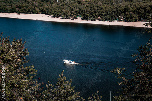 View on dnipro river and a yacht