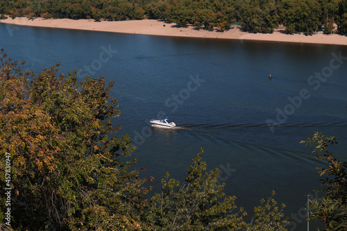 View on dnipro river and a yacht