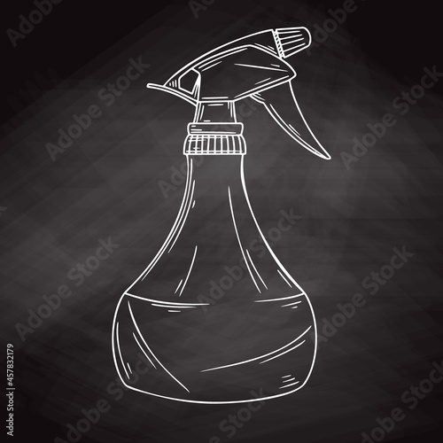 Sketch garden sprayer. Bottle aerosol isolated on a black background. Vector