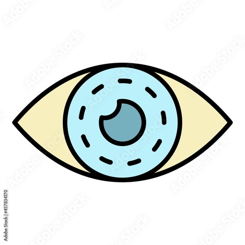 Eye with contact lens icon. Outline eye with contact lens vector icon color flat isolated