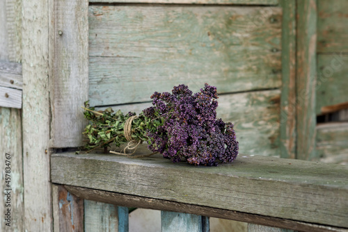 Marjoram dry on the wooden board