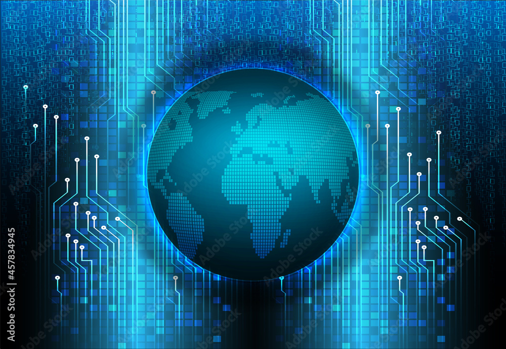 world binary circuit board future technology, blue hud cyber security concept background world binary circuit board future technology, blue hud cyber security concept background