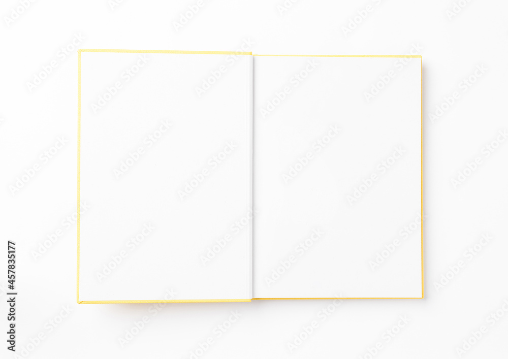 Open empty photo album on white background. Top view Open empty photo album on white background. Top view