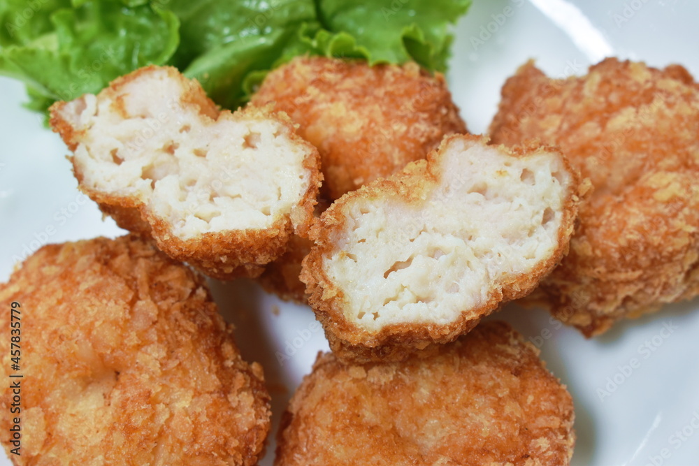 crispy fried mashed shrimp cake coating flake bread and flour dipping with sweet pulm sauce crispy fried mashed shrimp cake coating flake bread and flour dipping with sweet pulm sauce