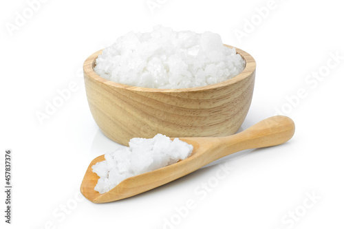 salt in bowl and scoop isolated on white