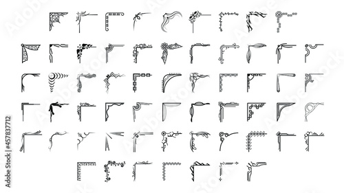 Set Hand Draw Of Corners Different Shapes Flower Decoration Vector Design Doodle Sketch Style For Wedding And Banner