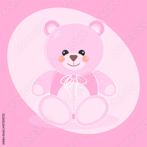 Pink bear. Vector illustration.