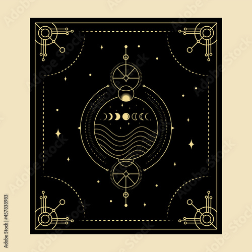Celestial mystical tarot cards Elements of esoteric, occult, alchemical and witch symbols Zodiac signs Cards with esoteric symbols. Silhouette of hands, stars, moon and crystals spiritual vector