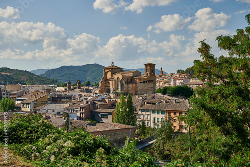 View of Estella-Lizarra city with San Miguel church.