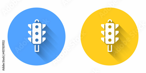 White Traffic light icon isolated with long shadow background. Circle button. Vector