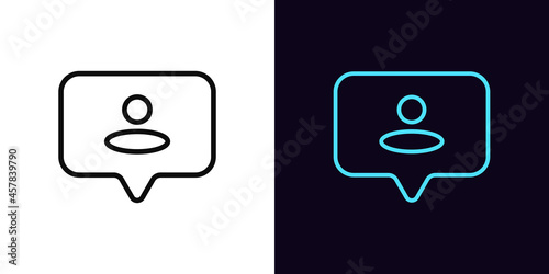 Outline user icon, with editable stroke. Linear bubble sign with person, helper pictogram