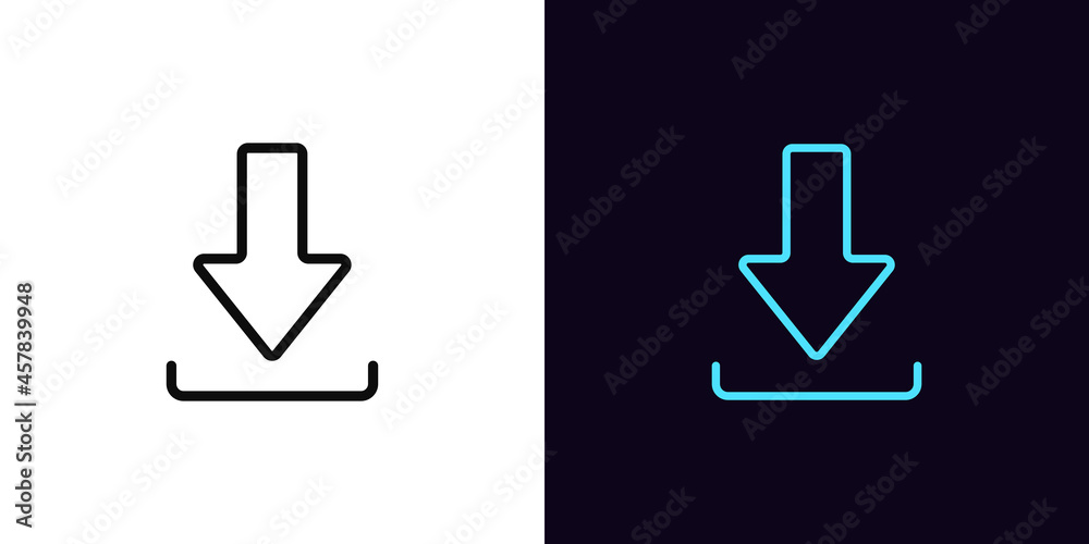Outline download icon, with editable stroke. Linear download sign, arrow pictogram - obrazy, fototapety, plakaty 