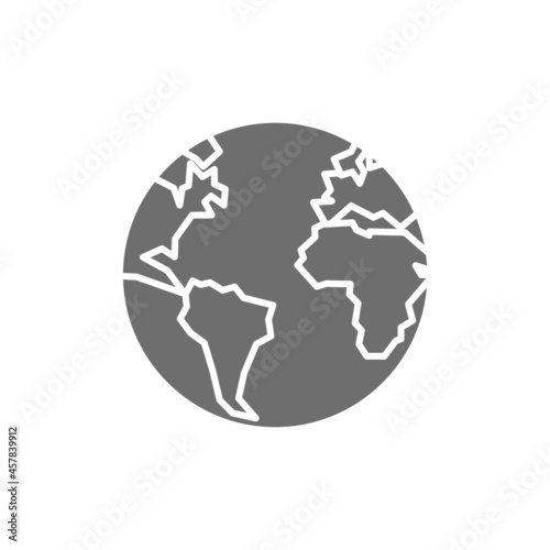 Earth  globe  planet grey icon. Isolated on white background
