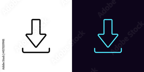Outline download icon, with editable stroke. Linear download sign, arrow pictogram