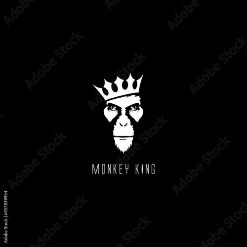 monkey face wearing crown silhouette logo vector illustration, monkey king