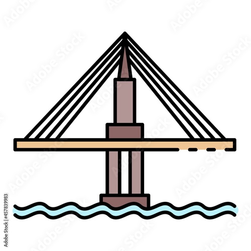 Cable bridge icon. Outline cable bridge vector icon color flat isolated