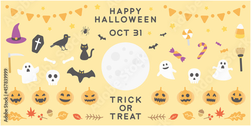 Set of Halloween vector decolation cut.Simple icon and color illust.