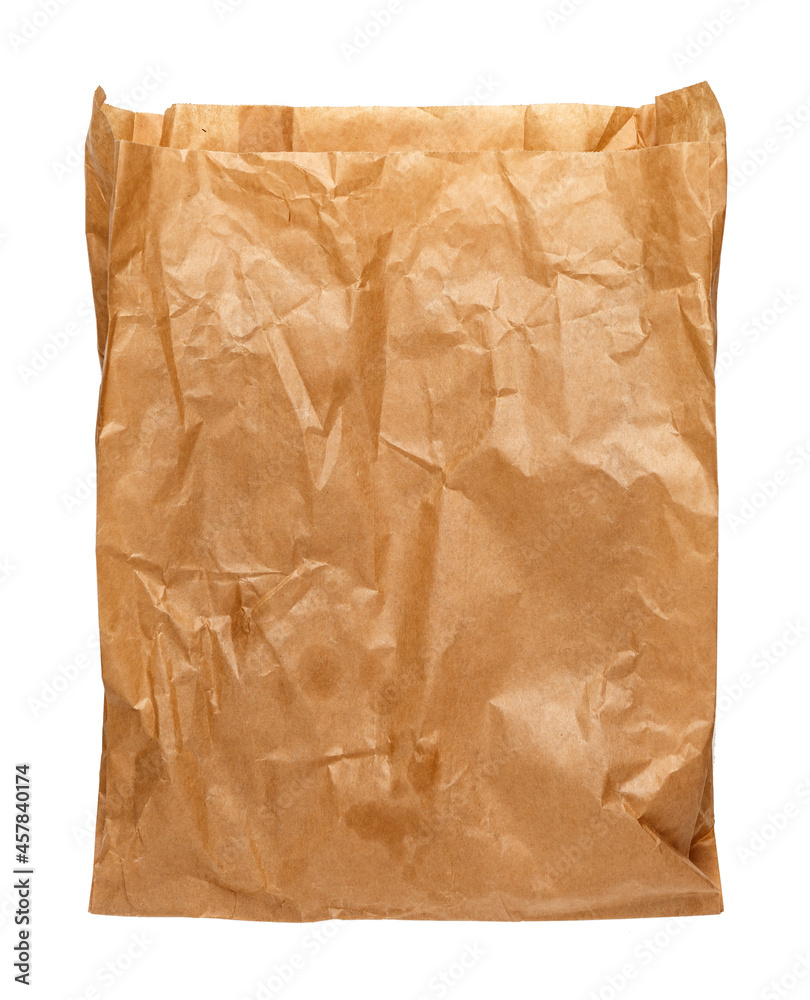 Crumpled, used brown paper bag isolated on white background Crumpled, used brown paper bag isolated on white background