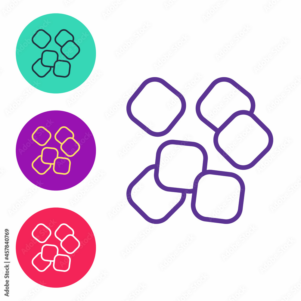 Set line Sugar cubes icon isolated on white background. Sweet, nutritious, tasty. Refined sugar. Set icons colorful. Vector Set line Sugar cubes icon isolated on white background. Sweet, nutritious, tasty. Refined sugar. Set icons colorful. Vector