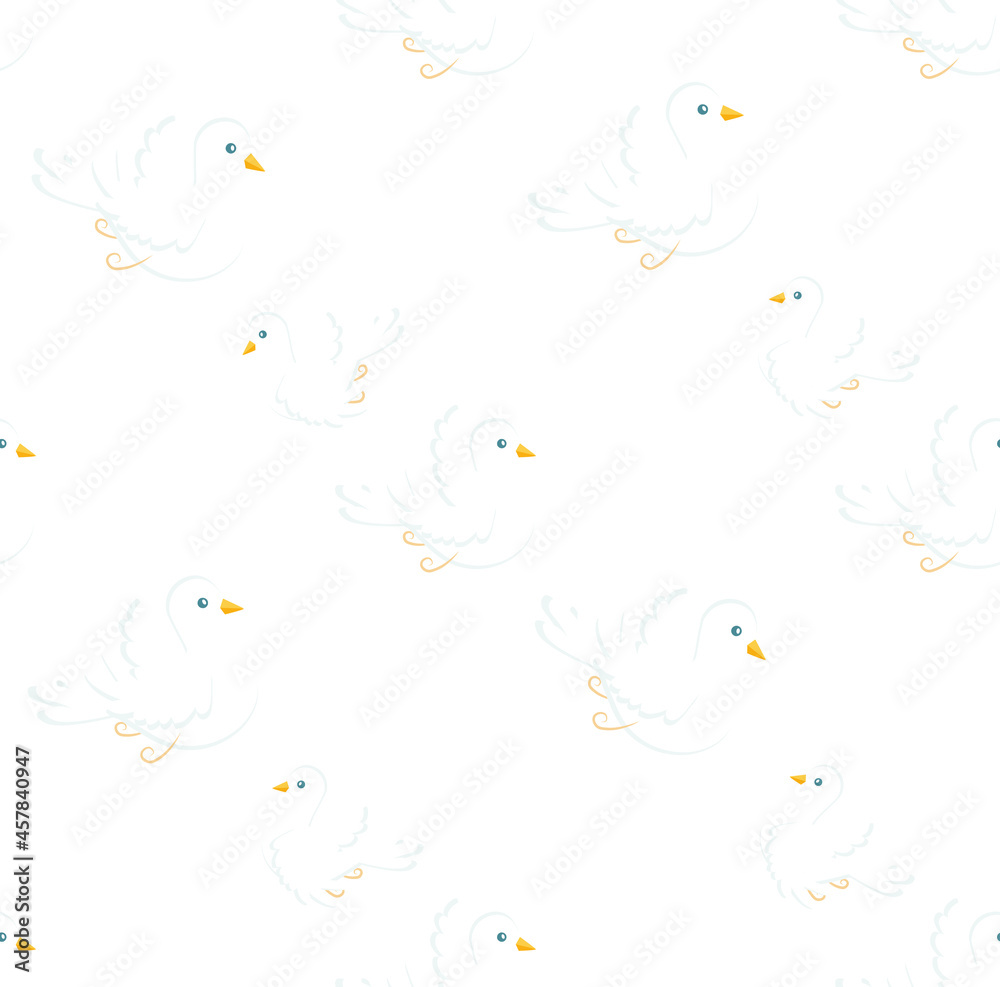 White dove seamless pattern on white stock vector illustration for web, for print