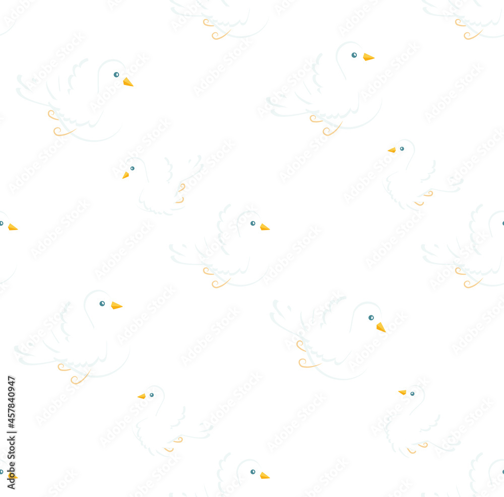 White dove seamless pattern on white stock vector illustration for web, for print White dove seamless pattern on white stock vector illustration for web, for print